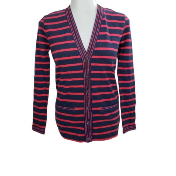 J. Crew Cardigan, J. Crew Striped Cardigan Red Blue Metallic - Picture 2 of 3